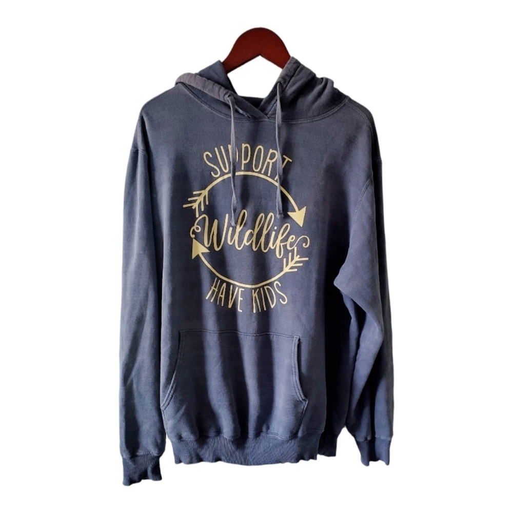 Port and Company Graphic Blue Hooded Sweatshirt Size Large